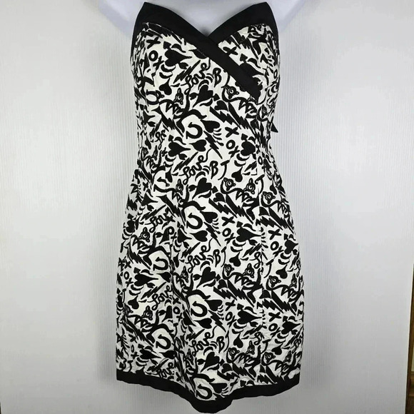 Betsey Johnson Black and White Strapless Dress With Tied Bow Back Size 4. - Picture 1 of 8